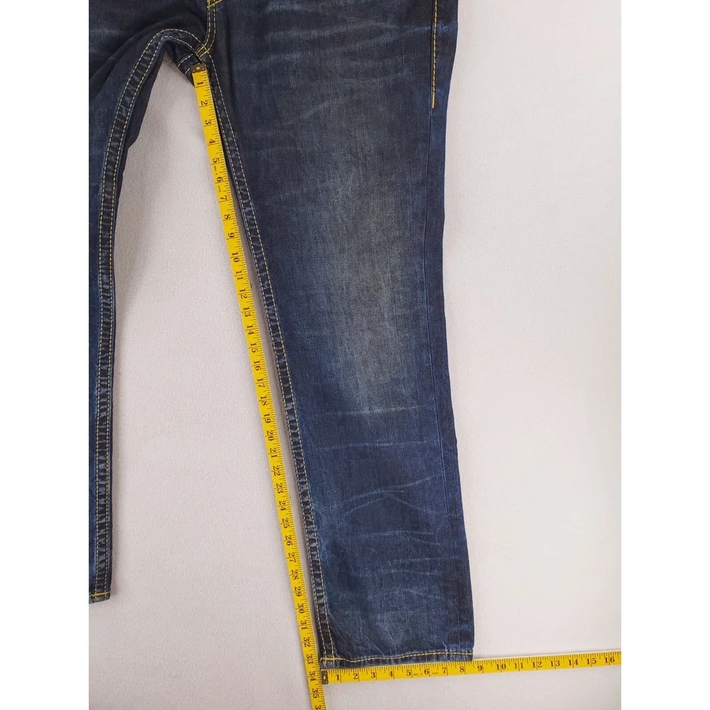 True Religion Jeans Mens 42x34 Skinny Flap Pocket Big T Y2K Hip Hop Thick Stitch